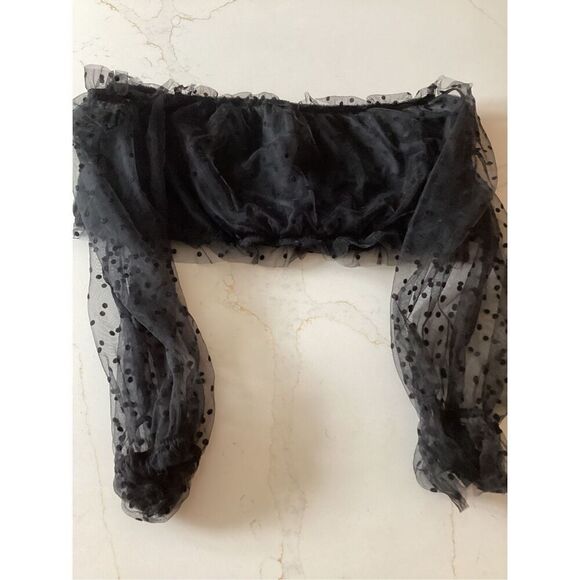 SHEIN Polka Dot Lace Contrast Mesh Crop Top Sz 4X Black - Picture 3 of 8